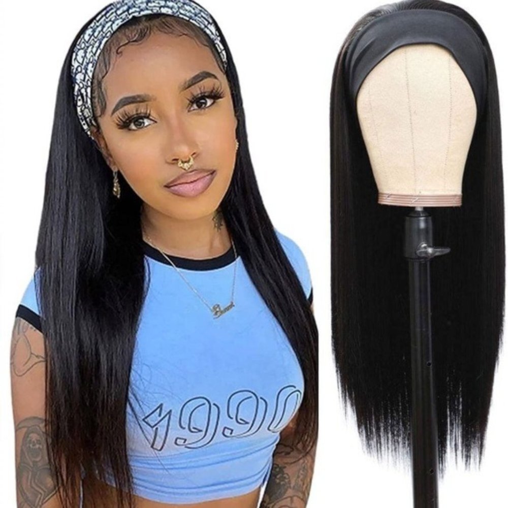 Straight Black Headband Wig